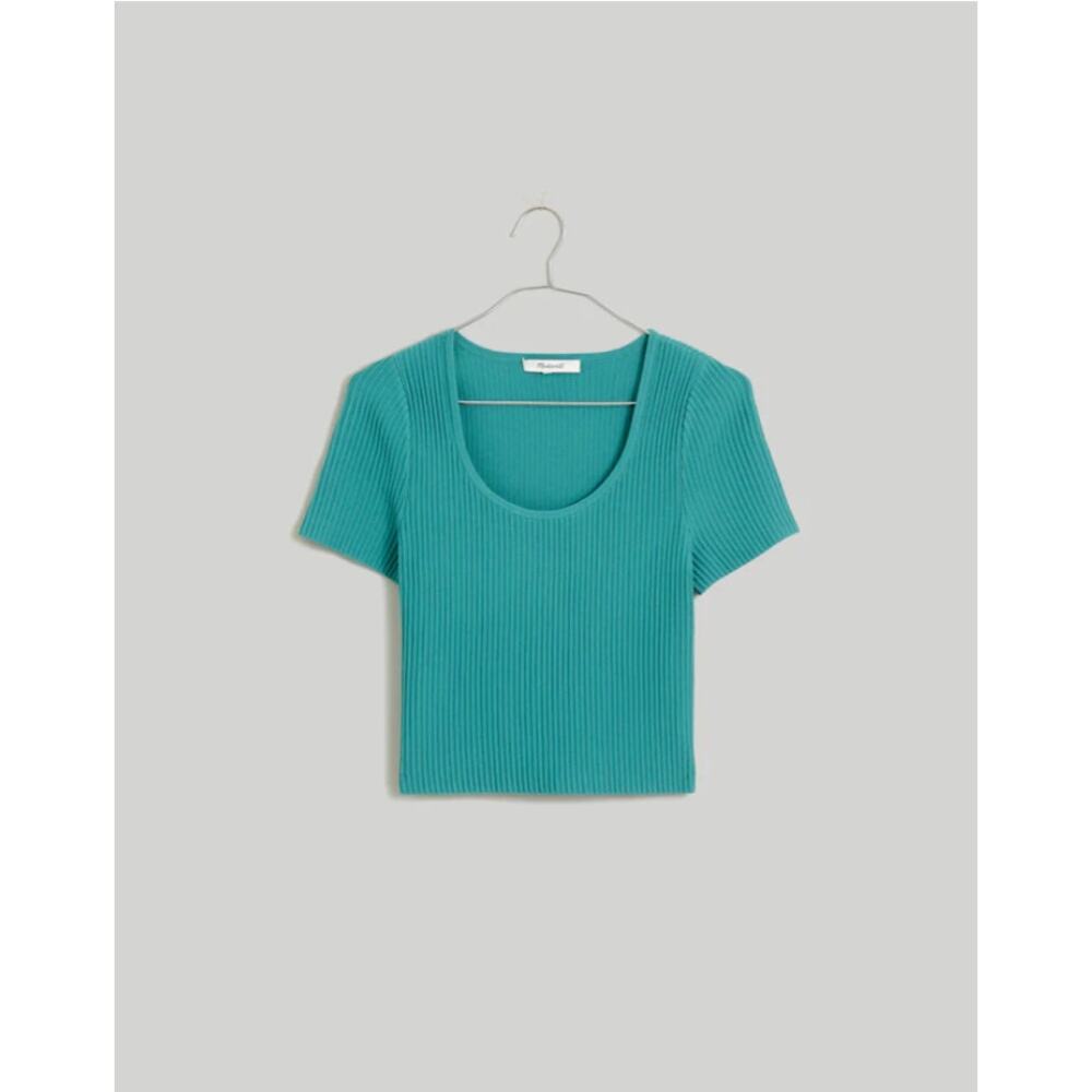 Madewell Teal Ribbed Scoop-Neck Crop Top